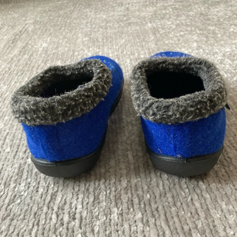 Kamik Kids Wool Slippers Size 12 Blue Gray Cabin Cozy Rubber Sole‎